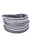#9: SODIAL(R) 女性の多層ラインストーン袖口ラップフェイクレザーのブレスレット　ダークグレー