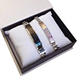 #9: ペア・ブレスレット CZインセットプレート 「Keep me in your heart」刻印 金属アレルギー対応 肌に優しいサージカルステンレス316L素材 （BGS719・ペア）