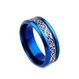 #8: Varanda ドラゴンデザイン指輪 リング 龍紋 竜 メンズ ステンレス チタンリング チタン指輪 平打ち アクセサリー ブルー 20