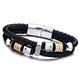 #8: DAOHE ゴールド＆プラチナ　メンズ　レザー　ブレスレット　腕輪　二連ブレスレット　ファッション　アクセサリー　格好いい　ブレスレット　ステンレス製