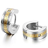 #4: JewelryWe 大切な人や，彼氏・彼女へのプレゼント：ローマ数字 ステンレスピアス フープ イヤリング メンズ，カラー:ゴールド(金)[ギフトバッグを提供]