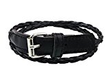 #10: 3つ編み＆ベルトデザイン 2連レザーブレスレット 【ブラックカラー】メンズ＆レディース