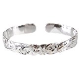 #4: BreezyIsland ハワイアンジュエリー バングル 「 プルメリア & スクロール プリンセスデザイン柄」 Silver925 男女兼用 フリーサイズ カットアウト 10mm幅