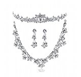 #9: 清楚で可憐 ウェディング ティアラ+イヤリング+ネックレス 3点セット ラインストーン ウェディングドレス 結婚式 二次会 パーティ