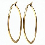 #4: 【ノーブランド品】 小顔演出 お肌に優しい フラット フープピアス 18金メッキ フープピアス (ゴールド)