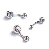 #10: ショートダブルジュエルバナナ バーベル 軸長 8mm ボール 5×8mm ボディ ピアス 316L サージカル ステンレス メンズ レディース へそ ピアス