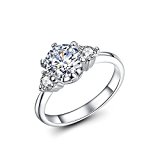 #8: レディース シルバー スタンダードリング K18ゴールドメッキ 3粒 ラウンド AAA高級 ジルコニアダイヤ 爪留め 指輪 [11号]