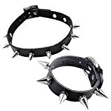 #9: Jovivi Mak　ジュエリー　ファッションアクセサリー　レディース　合金　レザー　パンク系　ゴシック　リベット　鋲　スタッズ　コスプレ　ネックレス　チョーカーとブレスレットセット　チェーン　リストバンド　カラー　ブラック　ギフトバッグを提供