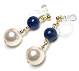 #10: イヤリング 樹脂 ノンホール ピアス レディース クリスタル パール 0766E deux ラピスラズリ