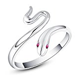 #5: 925シルバー！白蛇弁財天赤目付き最大の金運を招く！フリーサイズ指輪