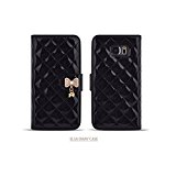 #2: iPhone 7用 Ribbon case 手帳型 エナメル型押し かわいい リボン 高級 ゴージャス クール ハイクラス(Black)