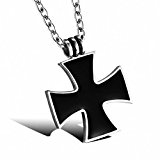#7: MFYS Jewelry ファッション メンズ アクセサリー ブラック アイアン クロス 十字 カラー:ブラック; シルバー(銀) ステンレス ネックレス (チェーン付ペンダントトップ) [ギフトボックスを提供]