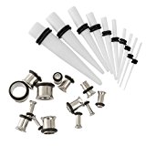 #7: 【ノーブランド 品】白＆銀　トンネル　エキスパンダー 　耳ストレッチャー　耳のテーパー　インサーションテーパー　拡張器 　ボディピアス　セット