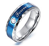 #10: ［テメゴ ジュエリー］TEMEGO Jewelry メンズレディースステンレススチールキュービックジルコニアは永遠にカップル指輪ウェディングバンド、ブルーシルバーを愛し[インポート]