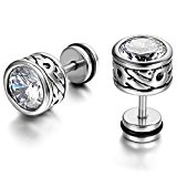 #8: JewelryWe ジュエリー ファッション アクセサリー 2個　メンズ ピアス, イヤリング, スタッドピアス, ボディピアス,クラシック シンプル, ジルコニア ダイヤ, おもしろ, ステンレス, カラー:シルバー(銀);白い[ギフトバッグを提供]