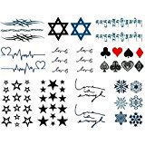 #10: タトゥー シール 10枚 セット スター 文字 トランプ クローバー スペード ダイヤ ハート トライバル 心電図 ヘキサグラム 六芒 星 雪 結晶 クリスタル スノー フレーク 仮装 衣装 コスチューム ハロウィン Halloween