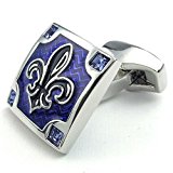 #5: KONOV ジュエリー ファッション アクセサリー メンズ カフス, カフスボタン, セット, フルールドリス ユリ 広場 四角 正方形, ジルコニア ダイヤ, 合金, カラー:青; シルバー(銀);[ギフトバッグを提供]