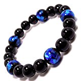 #5: Hero’s(ヒーローズ) 高品質 琉球 ホタル12mm ブラックオニキス 10ｍｍ パワーストーン ブレスレット 神秘的なコバルトブルー 内周17㎝ (メンズ)