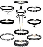 #6: レディースブラックベルベットチョーカーネックレス女の子のためのレースチョーカータッセルゴシックタトゥーチェーン… 黒 柔らかい (10pc)