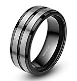 #7: TICENTRAL (Ti)チタン リング,メンズ ストライプ 溝付き 平打ち 純チタン 指輪, デザイン カジュアル アクセサリー カラー：ブラック（黒）シルバー（銀） (27)