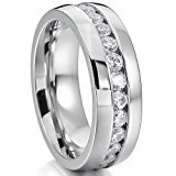 #4: MOWOM シルバー ワイド 幅広 8mm ステンレス 永遠 リング 指輪 バンド キュービックジルコニア 結婚式 サイズ 8