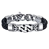 #8: COOLMAN メンズ レザー　ブレスレット　ブラック本革＆ステンレス　ブレスレット　腕輪長さ22cm