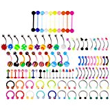 #3: PiercingJ　16G/14Gボディーピアス/ボディピアス　ジュエリー　舌　眉　唇　腹　へそピアス　リップリングバーベル　1セット100個　アクセサリーケース付き (セット２)