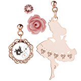 #5: セットピアス　不思議の国のアリスモチーフスタッドピアス4点セット　アリス 薔薇 ウサギとトランプ ピンクゴールド