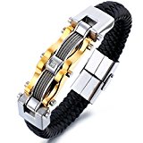 #1: Jstyle[ジェイスタイル] メンズ レザー ブレスレット 腕輪 革 ステンレス ブレスレット アクセサリー サージカルステンレス製 (長さ：20.5cm)