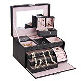 #10: ローリング(Rowling)アクセサリーケース 小物入れ　ジュエリーボックス　大容量 　リング差し＆ミラー付き　ブラック