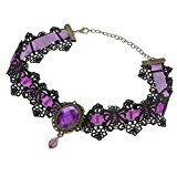 #3: 【ノーブランド品】宴会　パーティー チェーン ネックレス 花嫁 結婚式  お洒落 ショートネックレス チョーカー レース ペンダント ファッション (パープル)