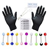 #6: PiercingJ ボディピアス　ピアッシングツール　ピアス針 ピアッシング クランプ ボディピアス　ボディーピアスセット 舌　眉　唇　へそピアス ニードル 黒手袋　14G/1.6mm (セット５)