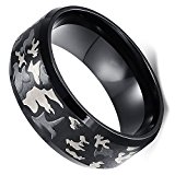 #2: Flongo　シンプル　ファション　メンズ　指輪　リング　ステンレスリング　迷彩　軽量　ブラック　幅/0.8cm　16号