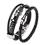 #7: WideSpaceブレスレット メンズ レザー シルバー 2点セット ブラック