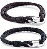 #8: Jstyle[ジェイスタイル]　【二点セット】　ブラック＆ブラウン　メンズ　レザー　ブレスレット　本革＆ステンレス　シンプル　ブレスレット　腕輪　長さ：20.5cm