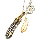 #4: OVER RAG 芸能人多数着用モデル！ ダブルフェザーネックレス ゴールドクロー 先金フェザー ネックレス ゴローズタイプ イーグル 鷲 羽根 フェザーネックレス ネイティブアメリカン インディアンジュエリー メンズ レディース シルバー色 アクセサリー　ターコイズ ブラックオニキス レッドターコイズ (【７、アップゴールドクローダブルフェザーネックレス】)