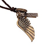 #6: Varanda レザー ネックレス フェザー アンティークゴールド クロス 十字架 本革 革紐 アクセサリー 刻印 メンズ レディース ウイング wing 翼 羽根