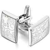 #5: MOWOM シルバー 2 個 ロジウムメッキ カフス カフスボタン セット パターン ホイール 輪 シャツ 結婚式 ビジネス
