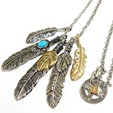 #9: OVER RAG 芸能人多数着用モデル ファイブフェザーネックレス ゴローズタイプ イーグル 鷲 羽根 フェザーネックレス ネイティブアメリカン インディアンジュエリー ネックレス メンズ プレゼントレディース ネックレス シルバー色 アクセサリー