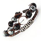 #7: 【運気上昇！！】 白龍 水晶彫り 本革ブレス 天然石×レザーが相性抜群！バングル タイガーアイ ヘマタイト ハウライト パワーストーン (ヘマタイト)