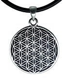 #8: 神聖幾何学（フラワーオブライフ）六角形状 ピューターペンダント flower of life pewter pendant necklace + 45CM ラバー ネックレス ロブスターの拍手