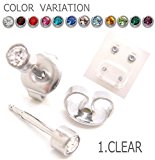 #5: ファーストピアス 16G 16ゲージ 3mmヘッド シルバー 1セット（両耳用）滅菌パック アレルギーフリー /1.クリア
