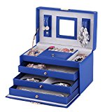 #9: ローリング(Rowling)アクセサリーケース　携帯用　ジュエリーボックス　鏡付き　かわいい　大容量　4段　ブルー