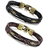 #7: MOWOM 2 個 合金 アロイ 本革 ブレスレット バングル 編み 手首 腕輪 カフ バングル ビンテージ 8.5 インチ