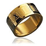#10: 成金ゴールド　迫力のワイド.ローマ数字　サージカル　ステンレス　リング (21)