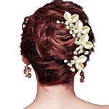 #10: My Topaz ゴールド 葉っぱ モチーフ かわいい 髪 飾り ヘア アクセ パール Uピン ヘア 結婚 パーティ ドレス 着物 ( 4個 セット )