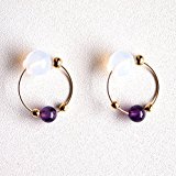 #8: 毎日使える 天然石 ピアスみたいな イヤリング 小さな フープイヤリング レディース (アメジスト)
