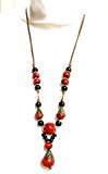 #1: エスニック ネックレス ハンドメイド セラミック メタル アジアン スタイル (ワインレッド)