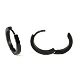 #8: 【ノーブランド品】 平面 サージカル ステンレス 製 チタン鋼 両耳 フープ ピアス リング ユニセックス アレルギーフリー (ステンレス Black 12mm)