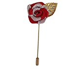 #5: メンズ スーツ 用 ローズ デザイナーズ ラペルピン 襟 ブローチ ピン 結婚式 パーティ (赤銀色)